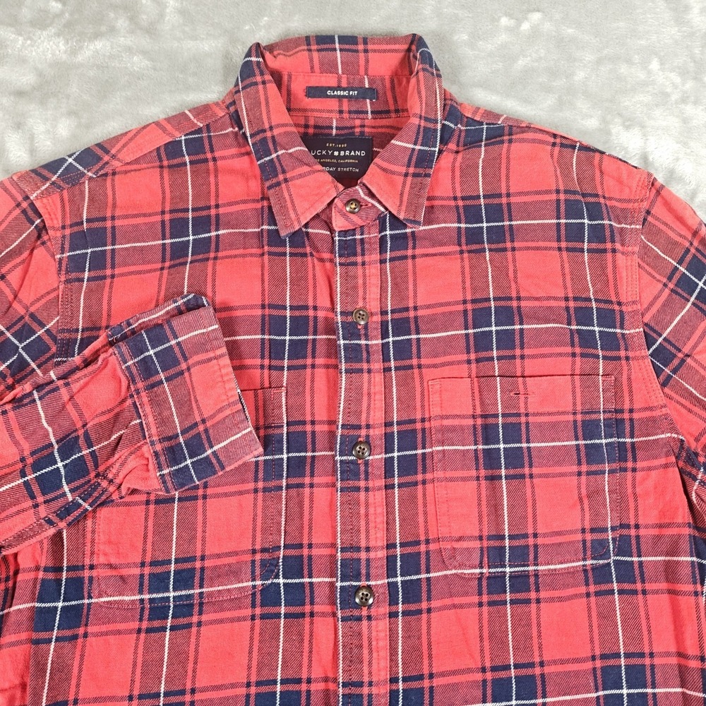 Lucky Brand Shirt Men Small Plaid Saturday Stretch Classic Fit Western Button Up